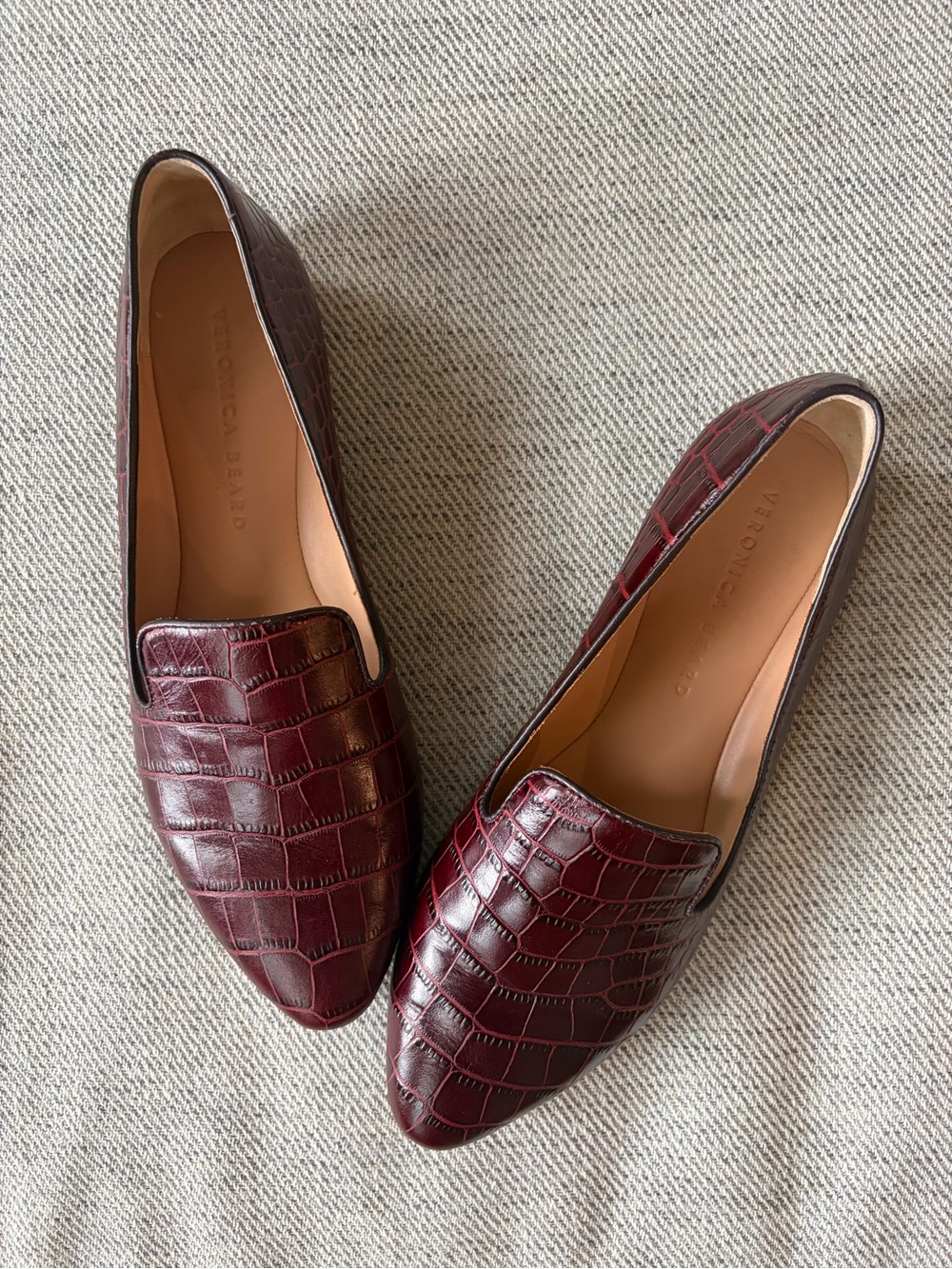 Veronica Beard Wine Croc-Embossed Leather Loafers - Picture 2 of 6